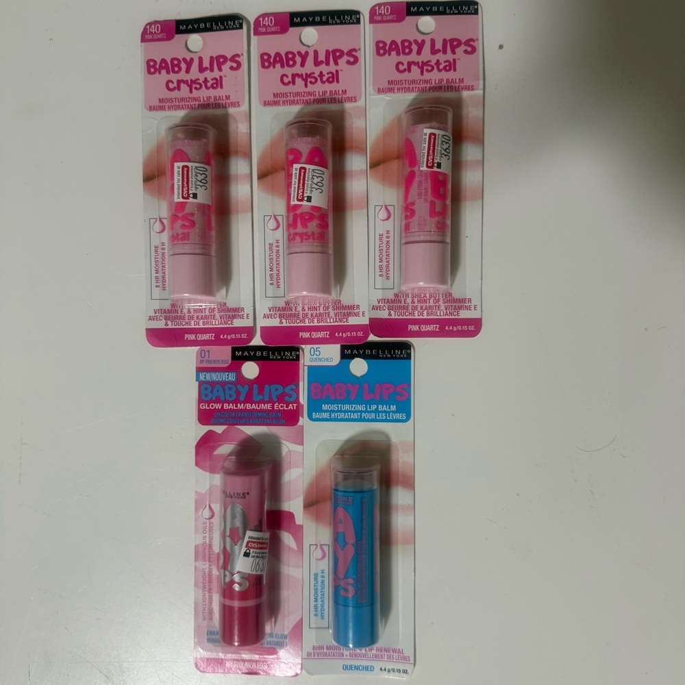 LOT OF 5 Maybelline Baby Lips Moisturizing Lip Balm
